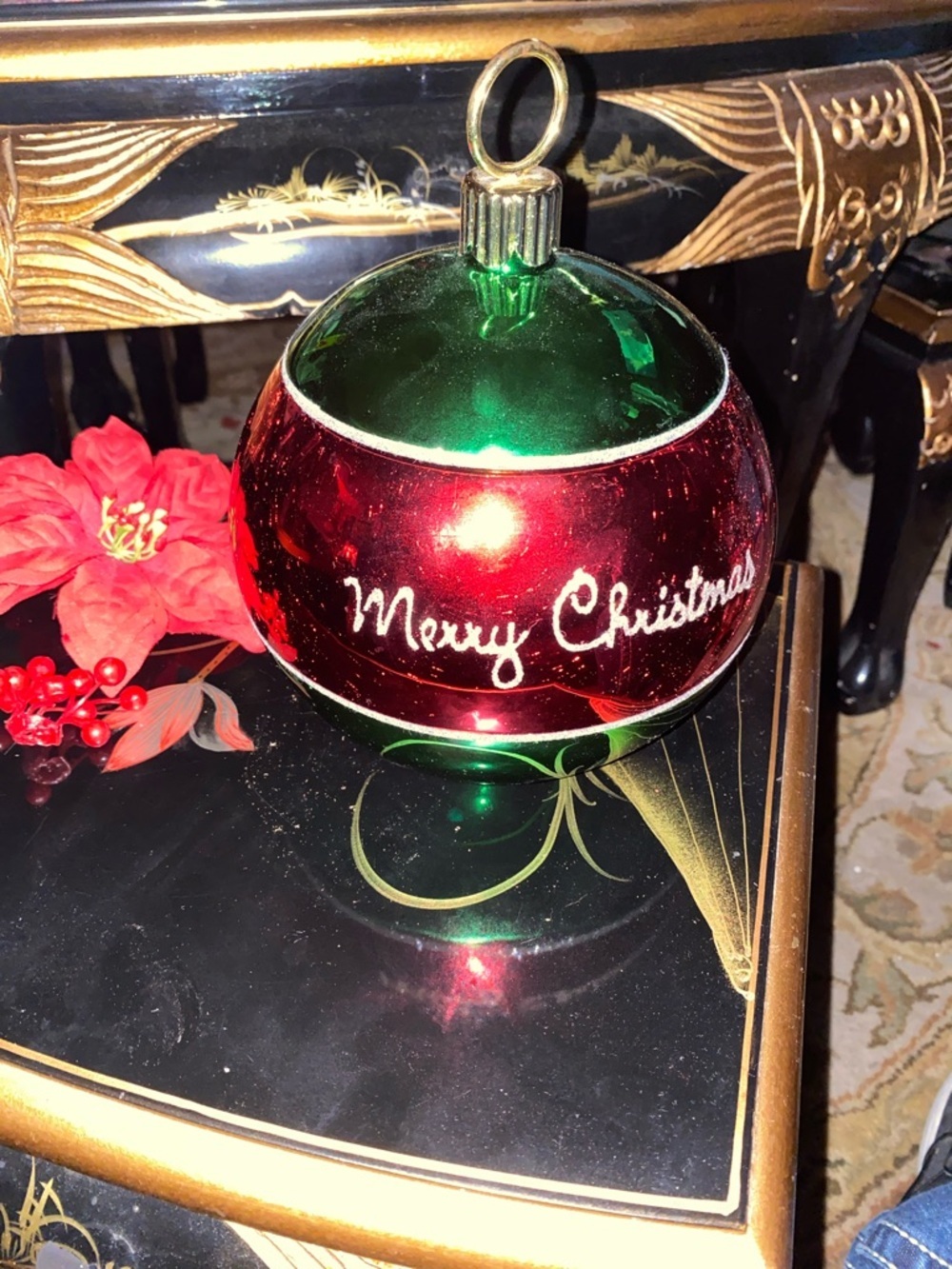 Holiday 'Merry Christmas' Red and Green Glass Ornament